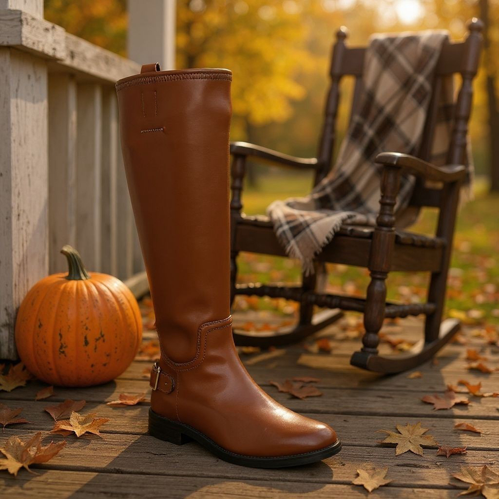 Franco Sarto Classic Ridding Knee High Boots SZ 7 M WIDE CALF Cognac Brown